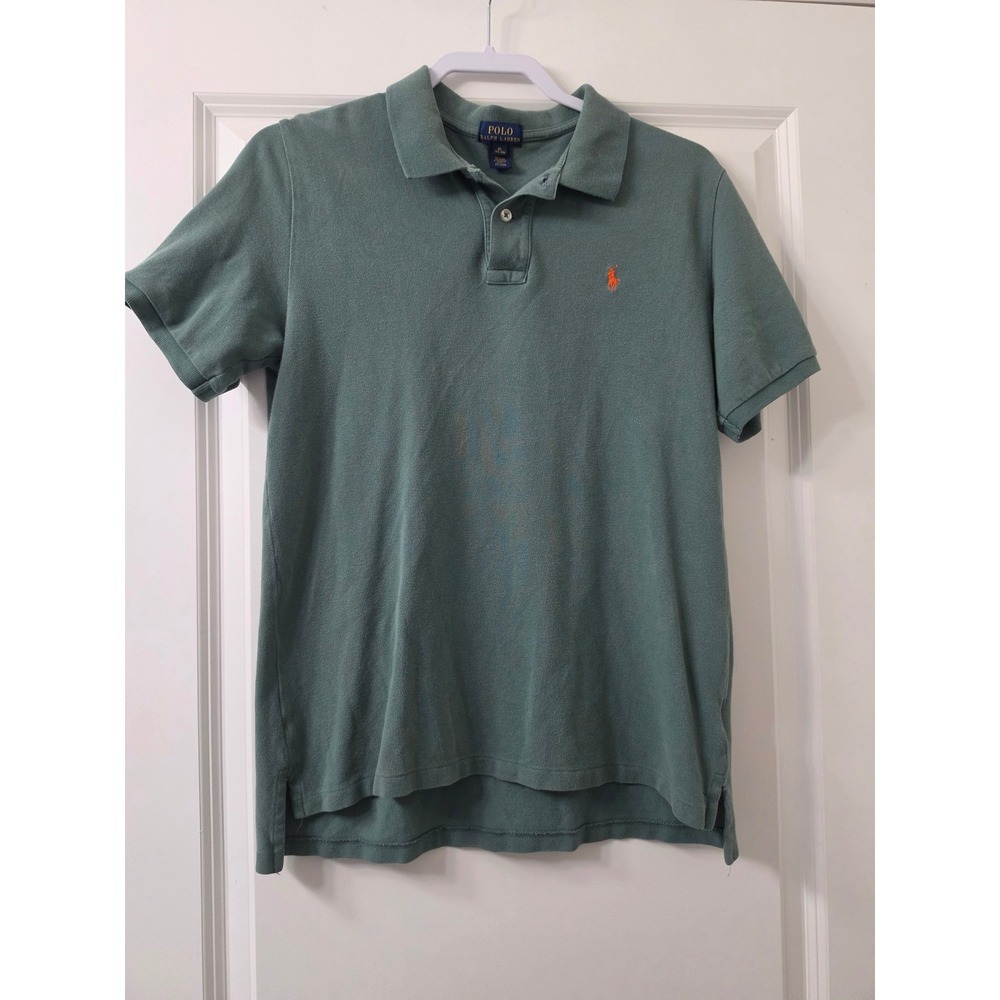 Polo Ralph Lauren Kids XL 18-20 Green Short Sleeve Pique Polo Shirt Orange Pony